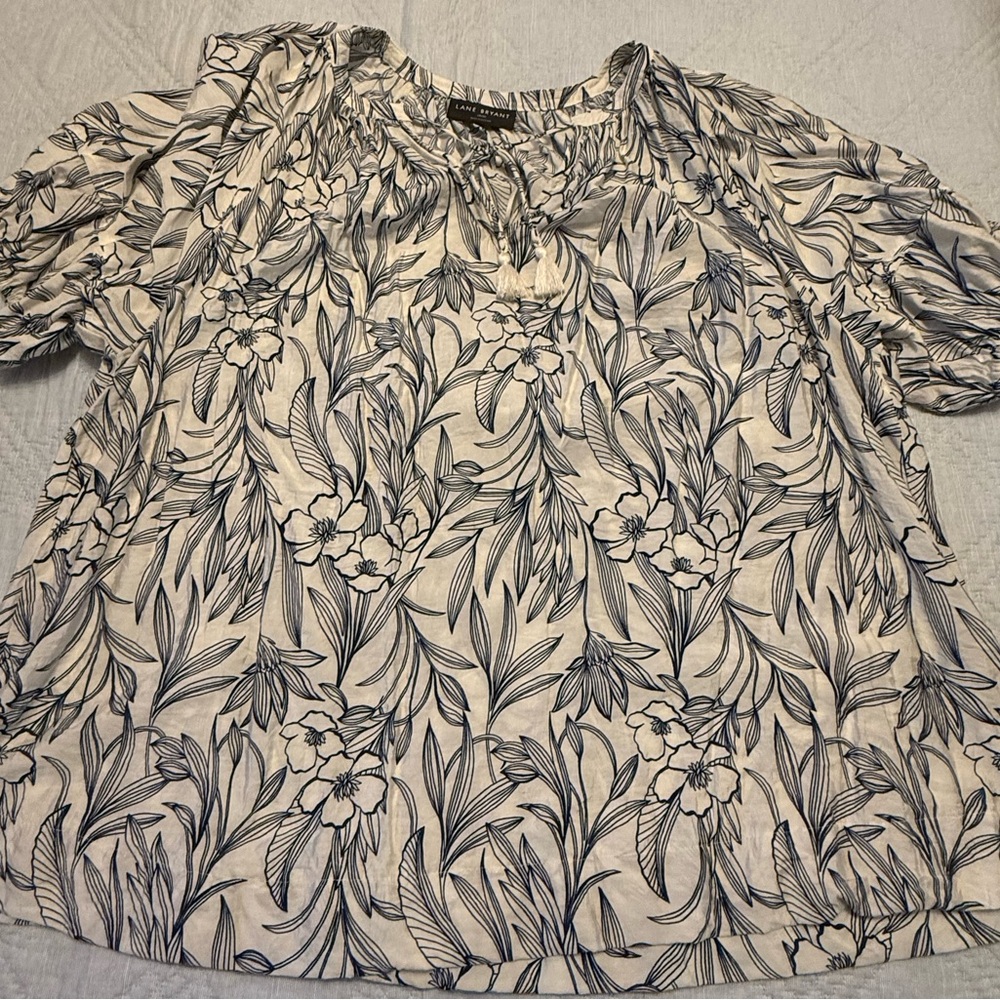 Lane Bryant Black and White Floral Blouse